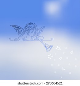 Vector illustration of abstract background for design. Blurred background. Abstract blurred background. Little angel playing trumpet. Sky background. Abstract mesh background. Template for poster.
