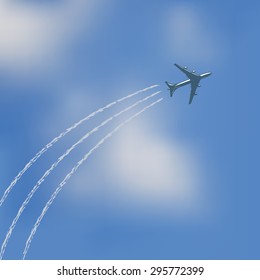 Vector illustration of abstract background for design. Blurred background. Abstract blurred background. Sky blurred background. Jet plane flies. Retro label. Mesh background. Template for poster.