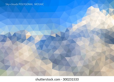 Vector illustration of abstract background for design. The clouds in the sky. Sky of polygonal mosaic. Polygonal Mosaic. Triangular low poly style. Template for poster.
