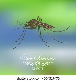 Vector illustration of abstract background for design. Big mosquito. Blurred background. Summer blurred background. Abstract mesh background. Mesh blurred background. Template for poster. EPS 8.