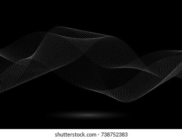Vector illustration abstract background dot wave effect white color on black.