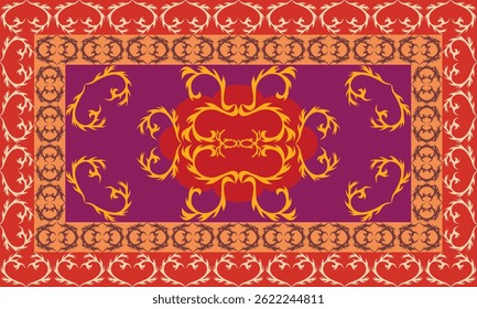 vector illustration of an abstract background Fabric pattern Decorative carpet bedsheet red Gold color pink