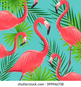 Vector Illustration of an Abstract Background with Flamingos