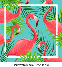 Vector Illustration of an Abstract Background with Flamingos