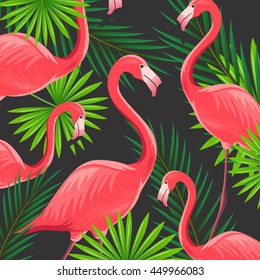 Vector Illustration of an Abstract Background with Flamingos
