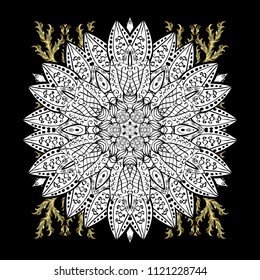 Vector illustration. Abstract background with Floral Elements. Vector winter pattern. Design on black, white and gray colors.