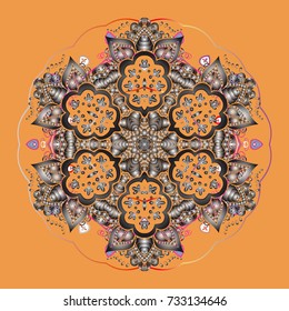 Vector illustration. Abstract background with Floral Elements. Design on orange, gray and pink colors. Vector winter pattern.
