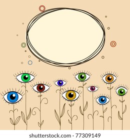 Vector illustration. Abstract background with floral eyes and text banner
