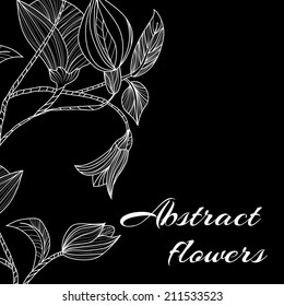 Vector illustration of Abstract background with flowers in black and white style