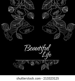 Vector illustration of Abstract background with flowers in black and white style