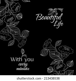 Vector illustration of Abstract background with flowers in black and white style