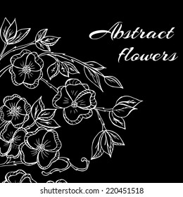 Vector illustration of Abstract background with flowers in black and white style