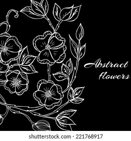 Vector illustration of Abstract background with flowers in black and white style