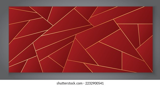 ilustración vectorial del fondo abstracto con líneas doradas y formas geométricas rojas