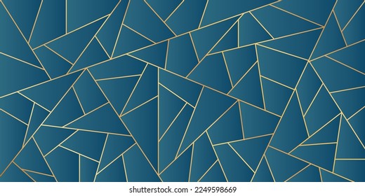 vector illustration of abstract background with gold lines and blue triangle geometric shapes