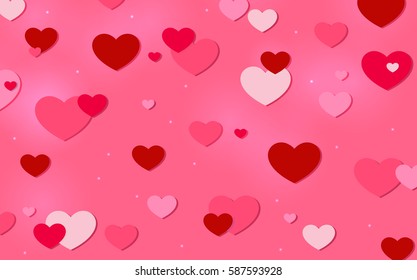 Vector illustration. Abstract background. Hearts on a pink background. The bright point.