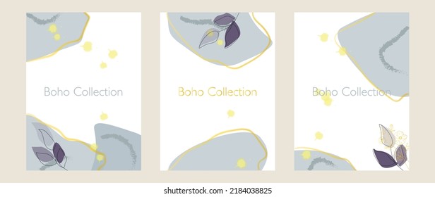 Vector illustration. Abstract background. Invitation with gold lines and splashes, leaves, flowers and twigs. Ideal as an invitation for weddings and special dates.
