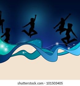 Vector illustration of an abstract background with jumping people