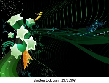 Vector illustration of abstract background made of floral elements and fun party colors stars