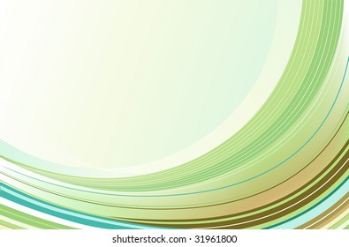 Vector illustration of abstract background made of green Rainbow curved lines