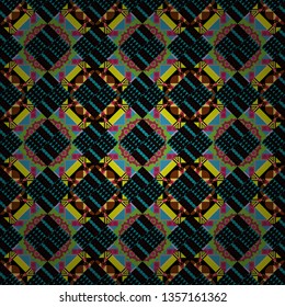 Vector illustration. Abstract vector background with mandalas. Creative decoration for wallpaper, clothes, textile. Unique geometric bright swatch in blue, black and green colors.