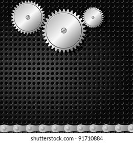 Vector illustration of abstract background with metal gears and chain