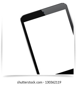 Vector illustration of abstract background with modern realistic tablet pad with empty white screen. Eps10.
