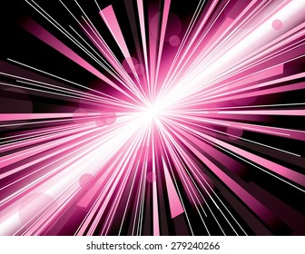 Vector illustration of abstract background with neon pink light rays.