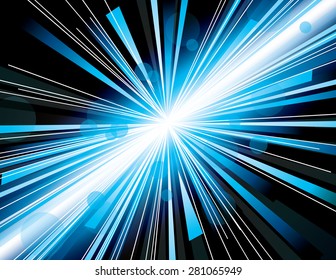 Vector illustration of abstract background with neon blue light rays.