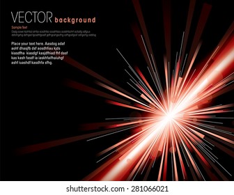 Vector illustration of abstract background with neon red light rays.