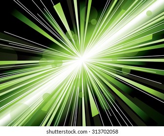 Vector illustration of abstract background with neon green light rays.