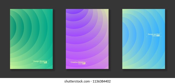 Vector illustration of abstract background. Ornament from the gradient lines. Bright cool design for cover, advertise. Multicolored gradient with blue, green, and violet. Set from three idea.