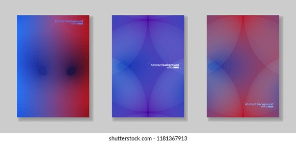 Vector illustration of abstract background. Ornament from the gradient circle lines. Bright cool design for cover, advertise. Multicolored gradient with blue, violet and pink. Set from three idea.
