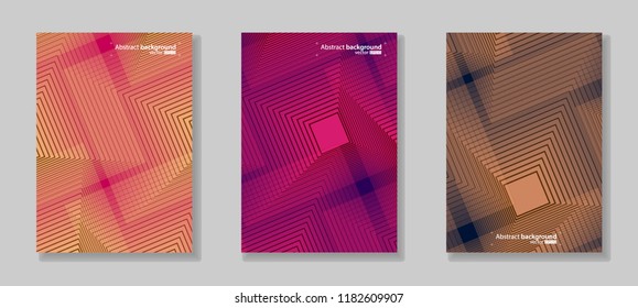 Vector illustration of abstract background. Ornament from the gradient square shapes. Bright cool design for cover, advertise. Multicolored gradient with brown and pink. Set from three idea.