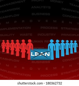 Vector illustration of abstract background with people manifested against lean strategy. Lean is modern strategy of companies about higher productivity.