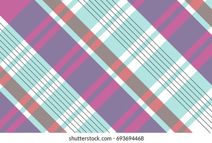 Vector illustration of an abstract background of pink and purple and blue stripes and black lines that intersect with each other in the shape of cells on a white background.