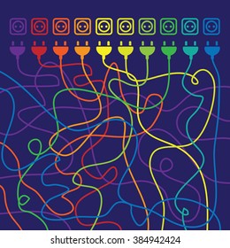 vector illustration / abstract background / plugs and wires