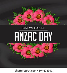 Vector illustration of a Abstract background with poppies and text Lest we forget.