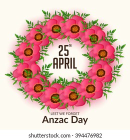 Vector illustration of a Abstract background with poppies and text Lest we forget.