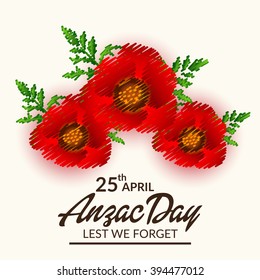 Vector illustration of a Abstract background with poppies and text Lest we forget.