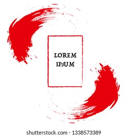 Vector illustration of an abstract background of red brush strokes and a vintage frame on a white background