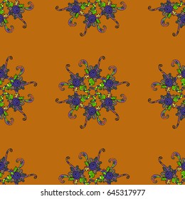 Vector illustration. Vector abstract background with repeating elements. Seamless damask classic colorful pattern. Vintage seamless pattern on blue background with colorful elements.