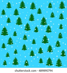 Vector illustration. Abstract  background of a seamless pattern of Christmas trees with snow. design for packaging, backdrop, wrapping