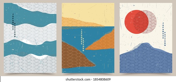 Vector illustration. Abstract background set. Japanese pattern. Geometric template collection. Traditional of Japan. Asian concept. Vintage art. Design for posters, book covers, brochures, flyers.