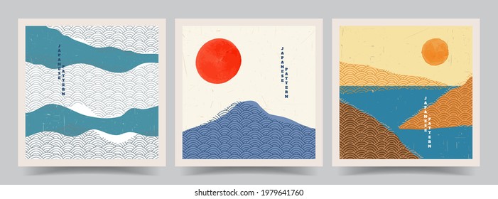 Vector illustration. Abstract background set. Japanese pattern. Geometric template collection. Traditional of Japan. Asian concept. Vintage art. Design for social media template, web banner.