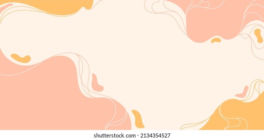 Vector illustration of abstract background set. Pink orange pastel wavy shape and line decoration in simple trendy style with copy space for text poster, greeting card, stories design template