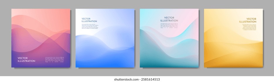 Vector illustration. Abstract background with smooth wavy gradient shapes. Minimalist design for web banners, social media templates. Soft color futuristic concept. Blurred liquid waves 