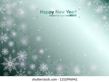 Vector illustration of abstract background with snowflakes for holiday. Template for invitations, congratulations, advertisements. Big and small snowflakes on the light green gradient background.