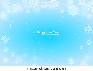 Vector illustration of abstract background with snowflakes for holiday. Template for invitations, congratulations, posters. Glowing big and small snowflakes on the light blue gradient background.
