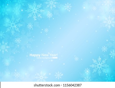 Vector illustration of abstract background with snowflakes for holiday. Template for invitations, congratulations, advertisements. Big and small snowflakes on the light blue gradient background.